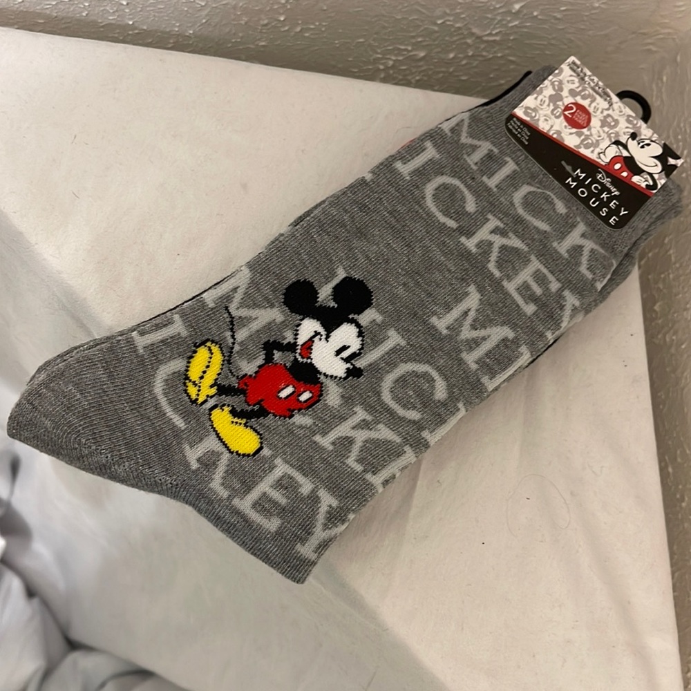 Disney Mickey Mouse Mens Socks Size 6-12 Gray Black 2 Pairs Lot NWT New W